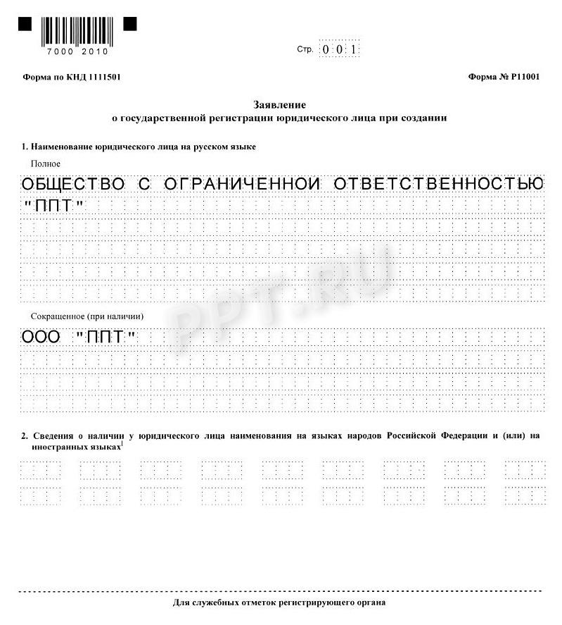 Заявление Р11001 (стр. 1)