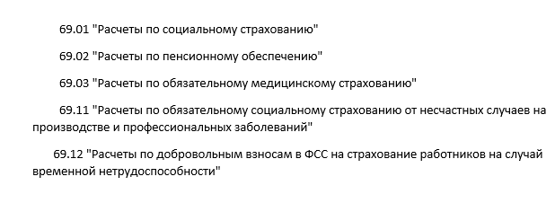 субсчета 69 счета