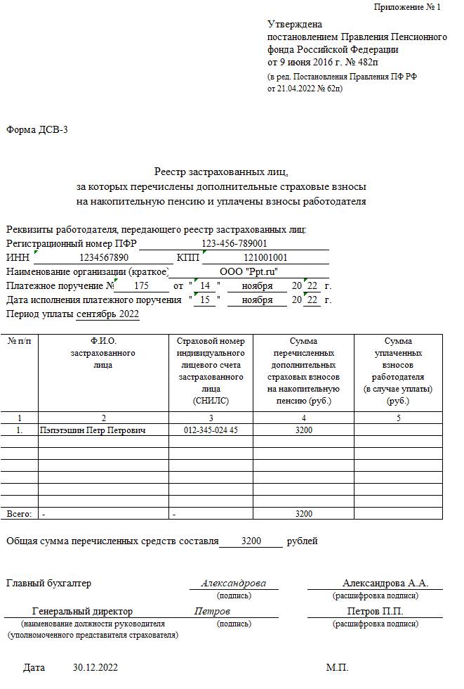 Пример, как заполнить ДСВ-3 при увольнении 