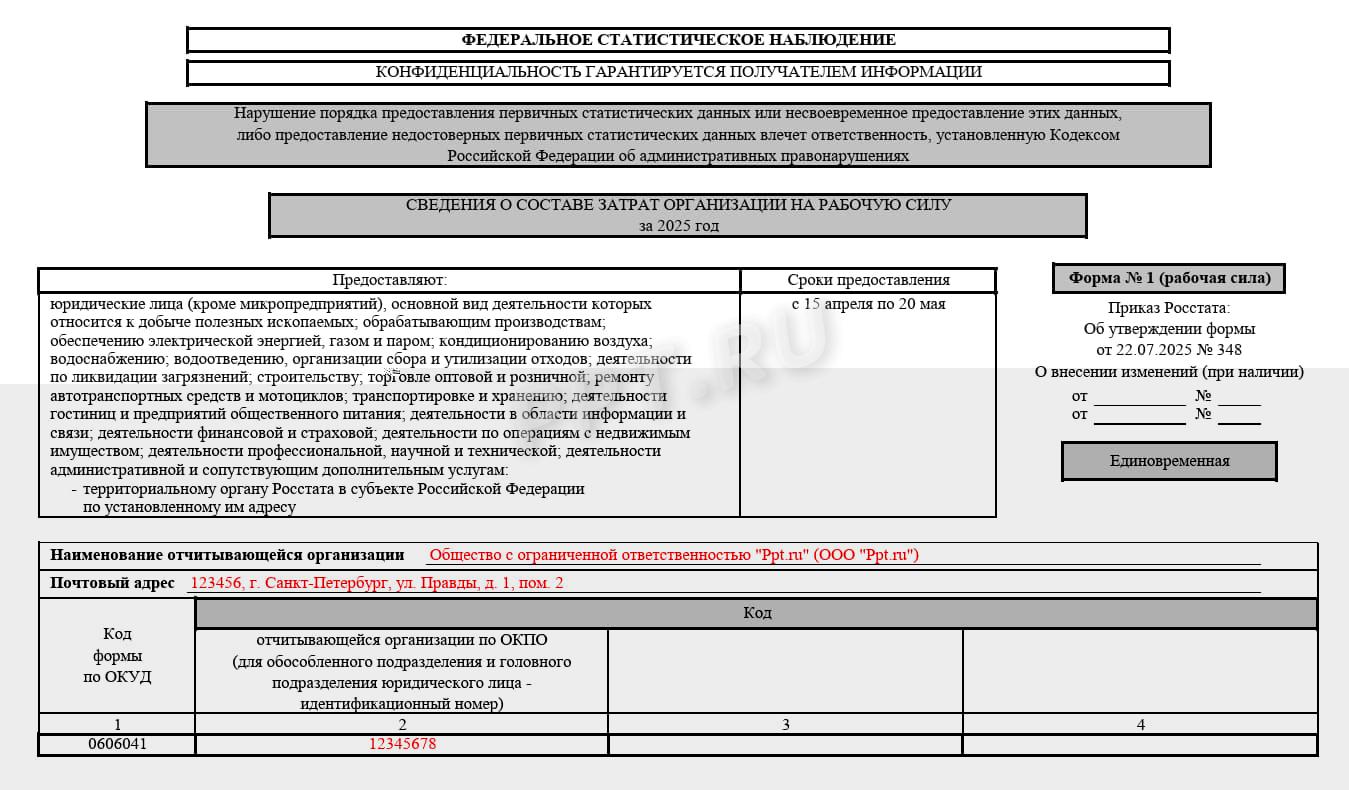 Титульный лист формы 1 (рабочая сила)