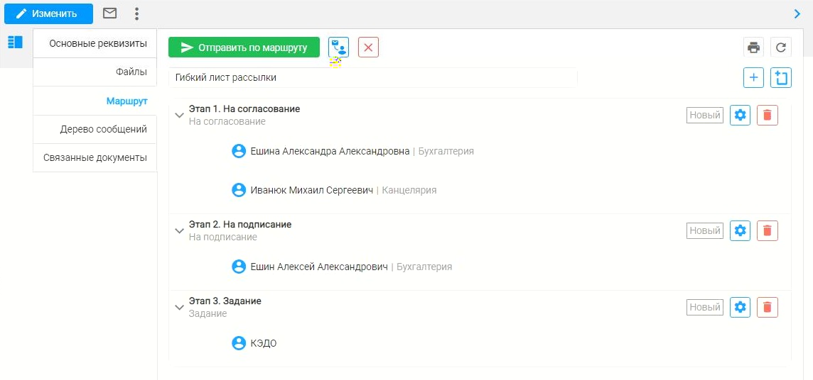 Маршруты электронных документов Маршруты электронных документов