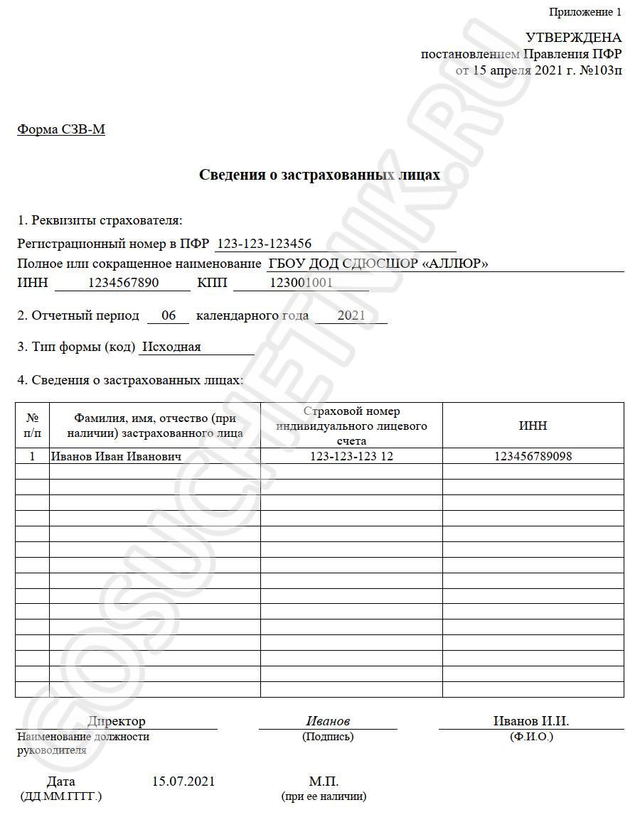 сзв-м на директора без зарплаты