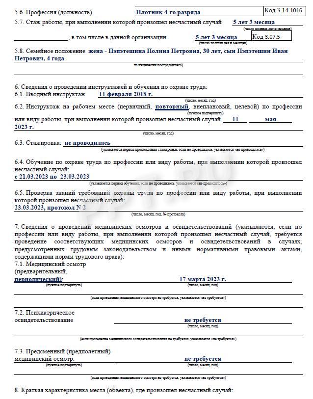 Образец акта Н-1 (стр. 2)