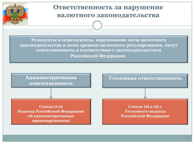 Виды ответственности за нарушение валютного законодательства