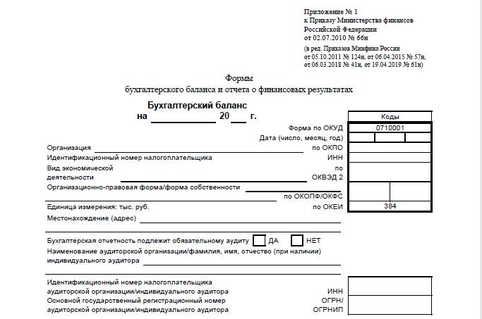 Форма бухгалтерского баланса
