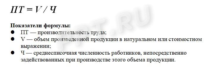Формула производительности труда по средней численности работников
