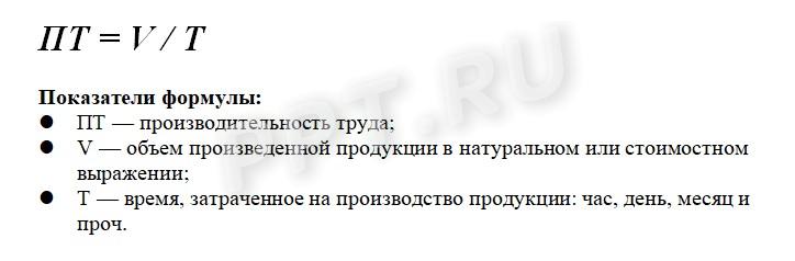 Формула производительности труда по трудозатратам