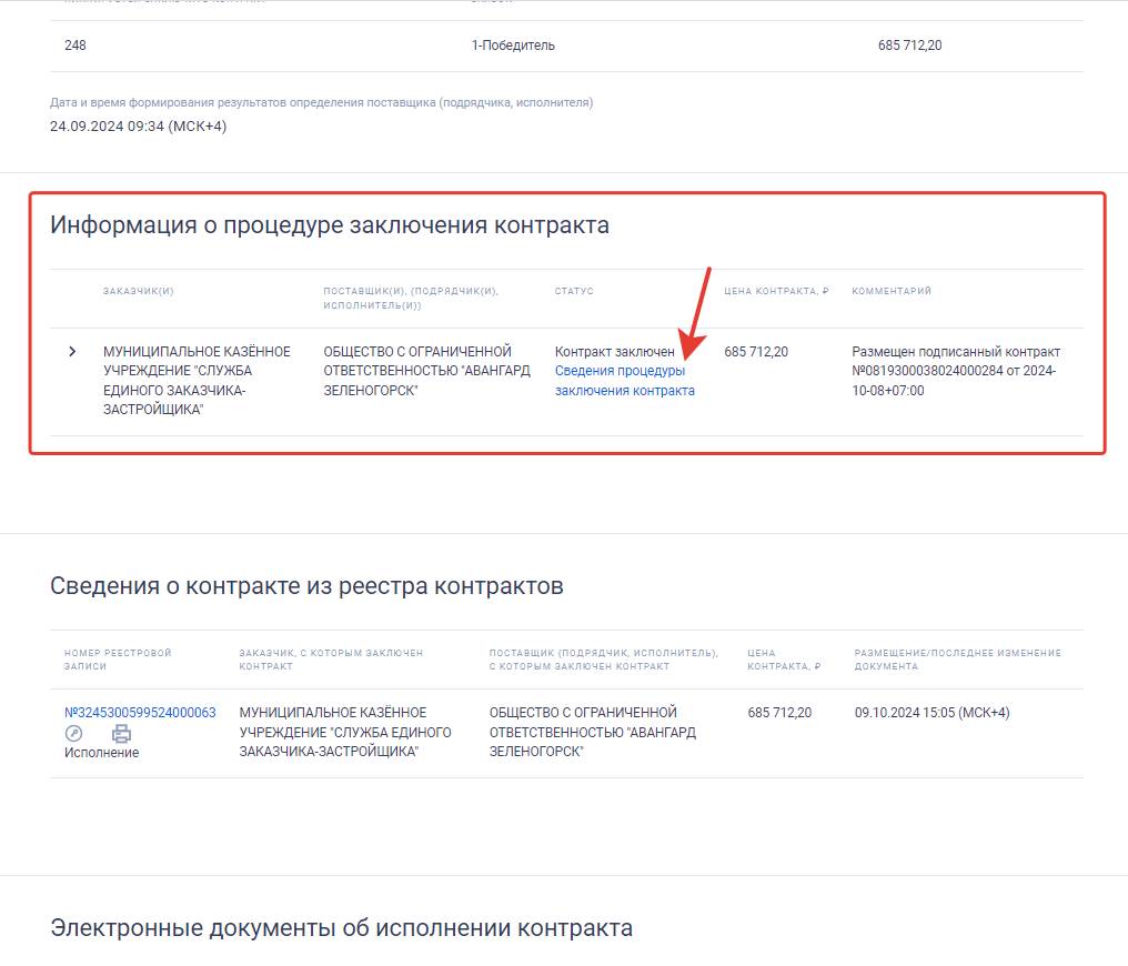 Информация о процедуре заключения контракта