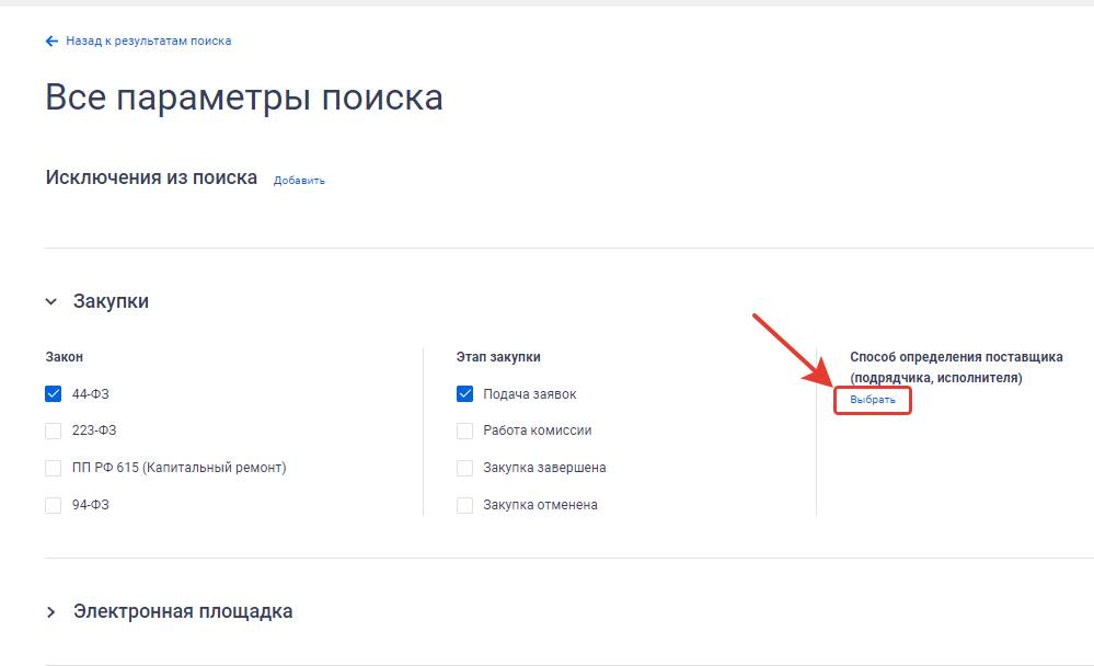 Выбор способа определения поставщика