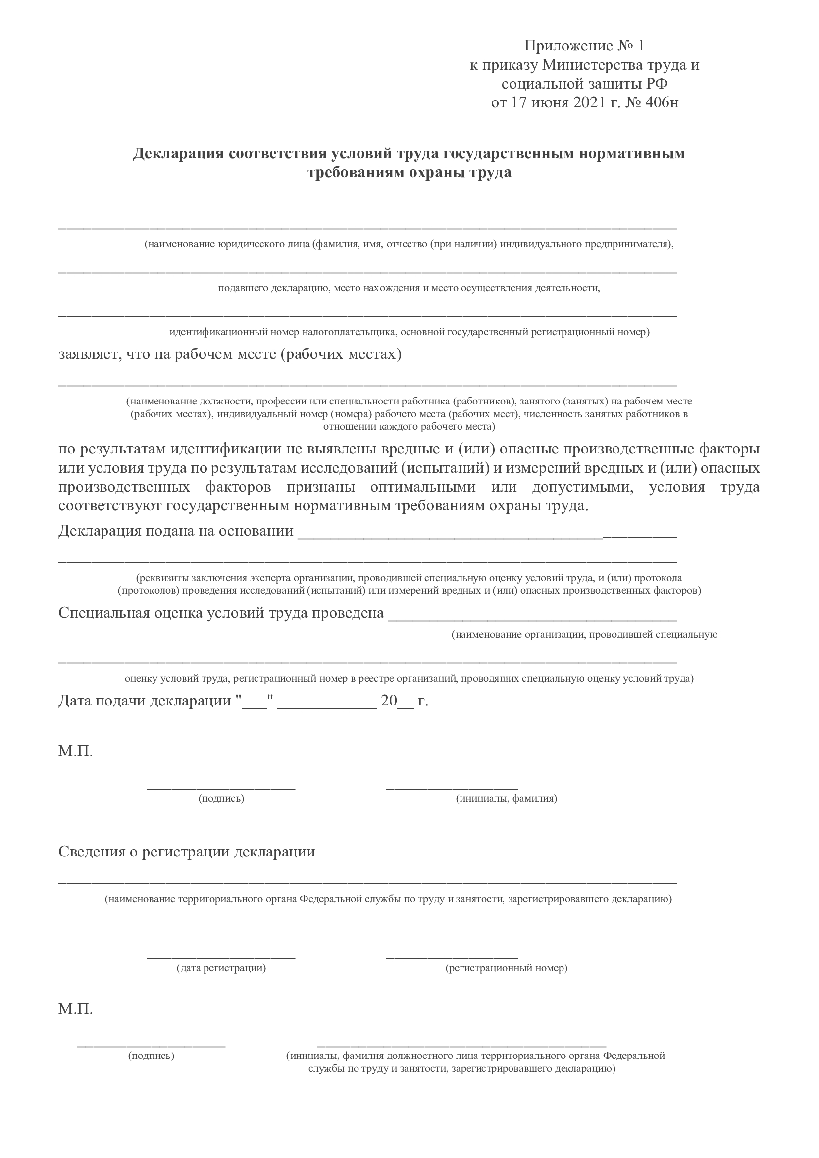 Бланк декларации СОУТ