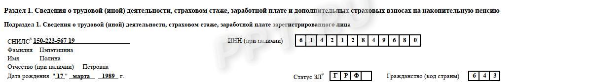 Раздел 1 формы ЕФС-1