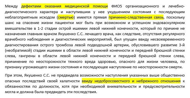 Прямая причинно-следственная связь между лечением и смертью пациента
