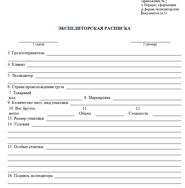 Бланк расписки