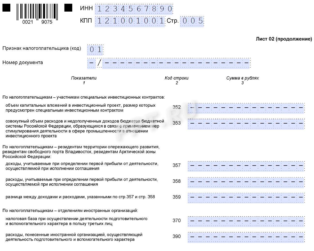 Лист 02 декларации по налогу на прибыль (стр. 3)