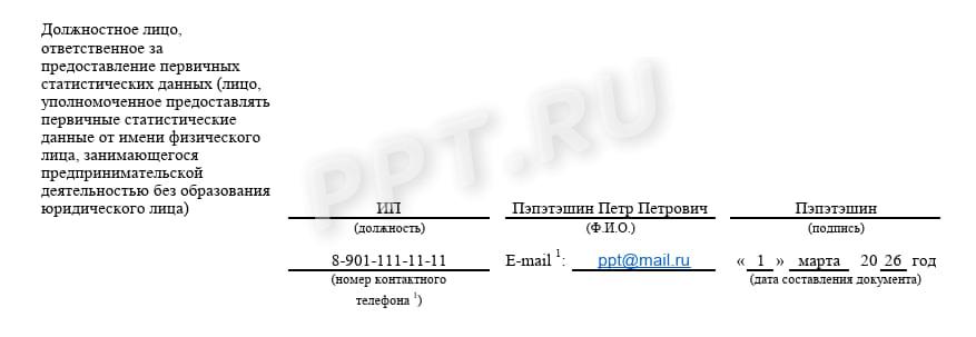 Подпись ответственного лица в форме 1-ИП