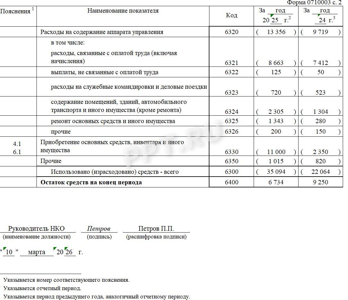 Образец отчета о целевом использовании средств для НКО (стр. 2)