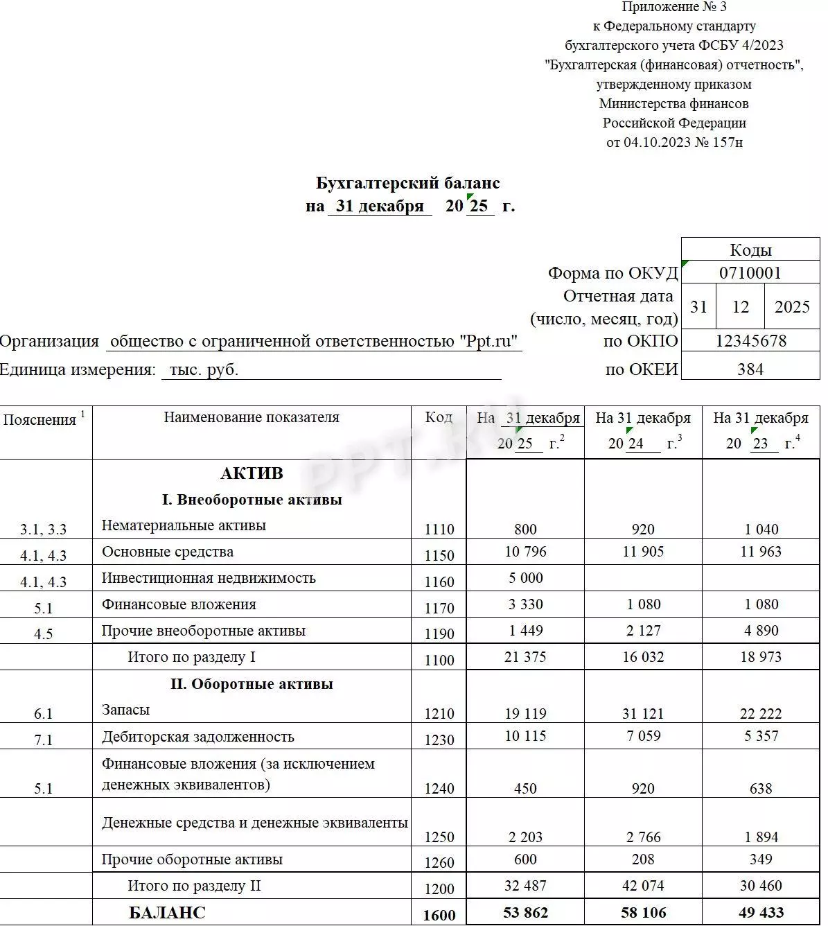 Образец бухгалтерского баланса за 2025 год стр. 1 Образец бухгалтерского баланса за 2025 год (стр. 1)
