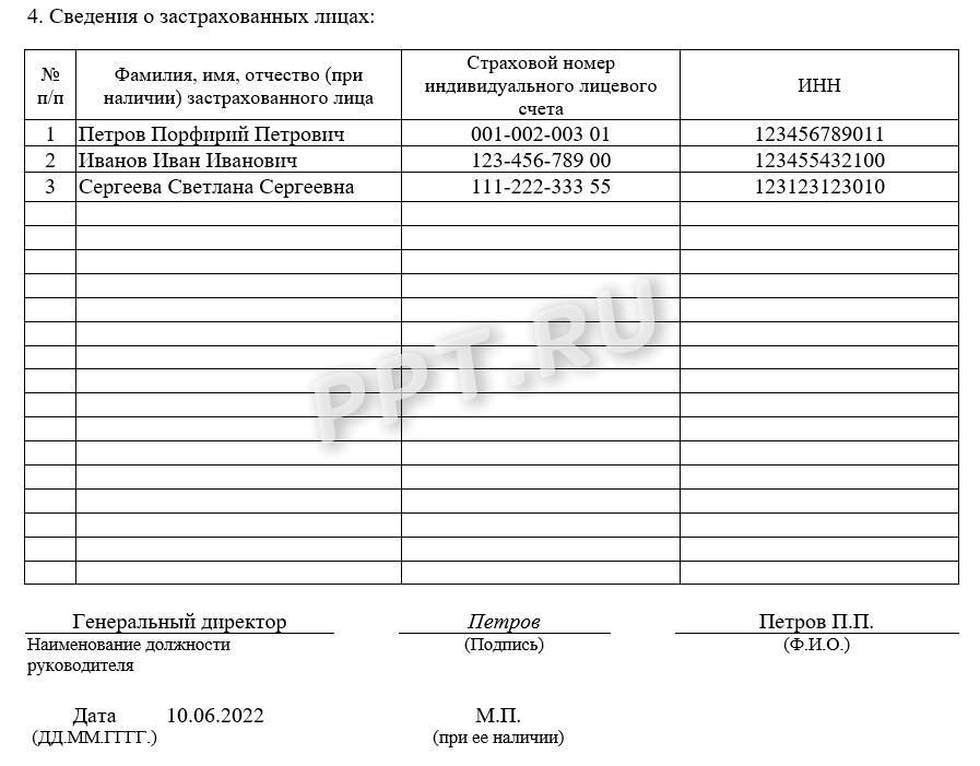 Образец, как заполнить табличную часть СЗВ-М
