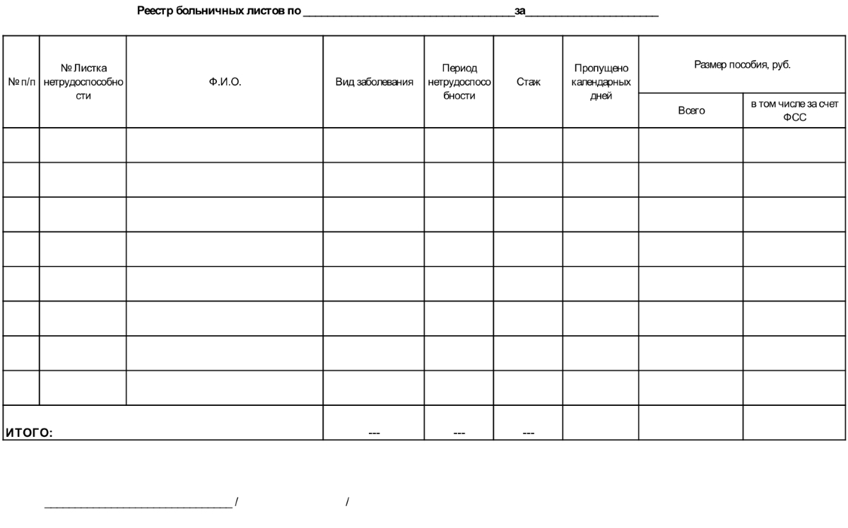 реестр больничных листов для возмещения в ФСС